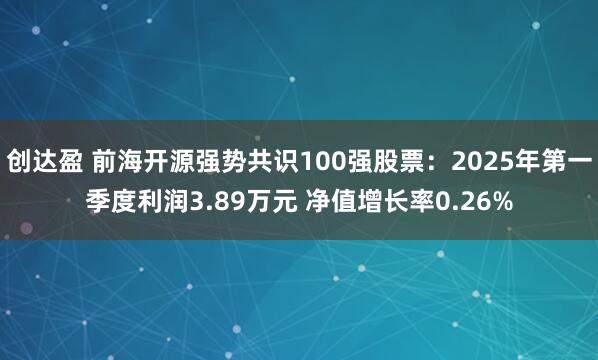 创达盈 前海开源强势共识100强股票：2025年第一季度利润3.89万元 净值增长率0.26%
