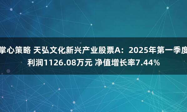 掌心策略 天弘文化新兴产业股票A：2025年第一季度利润1126.08万元 净值增长率7.44%