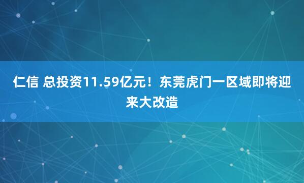 仁信 总投资11.59亿元！东莞虎门一区域即将迎来大改造