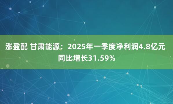 涨盈配 甘肃能源：2025年一季度净利润4.8亿元 同比增长31.59%