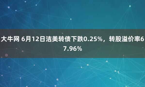 大牛网 6月12日洁美转债下跌0.25%，转股溢价率67.96%